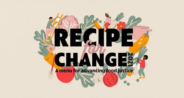 Recipe for Change wording with illustrated vegetables around it.