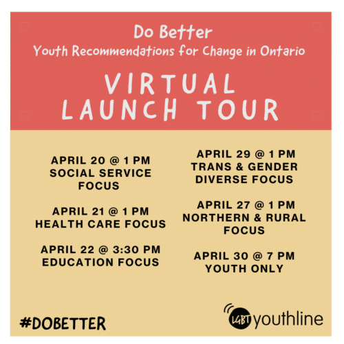 Graphic listing event dates for the Do Better report virtual launch tour
